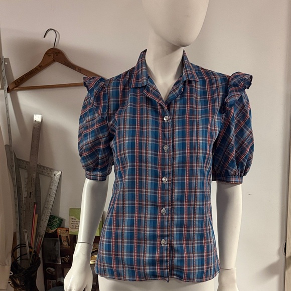 Tops - 70s CottageCore Blu&Pink Plaid Shirt